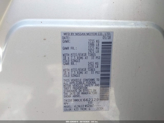 5N1DR2MMXJC662129 Nissan 2018