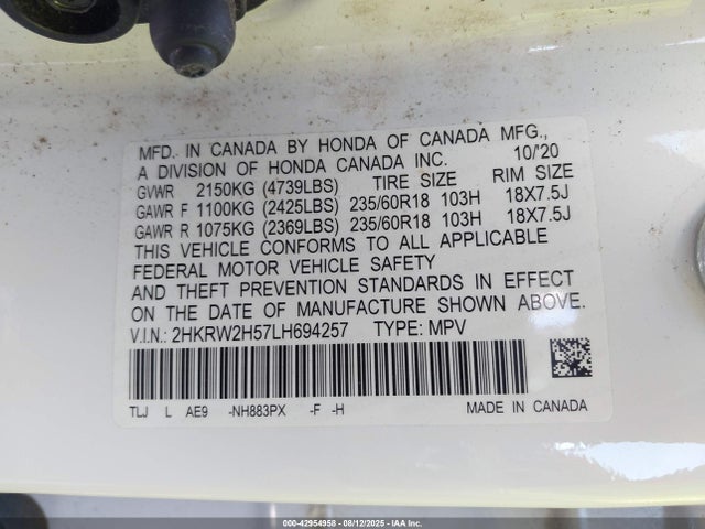 2HKRW2H57LH694257 Honda l15be