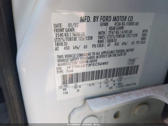 1FT7W2BT3FEC52482 Ford 2015