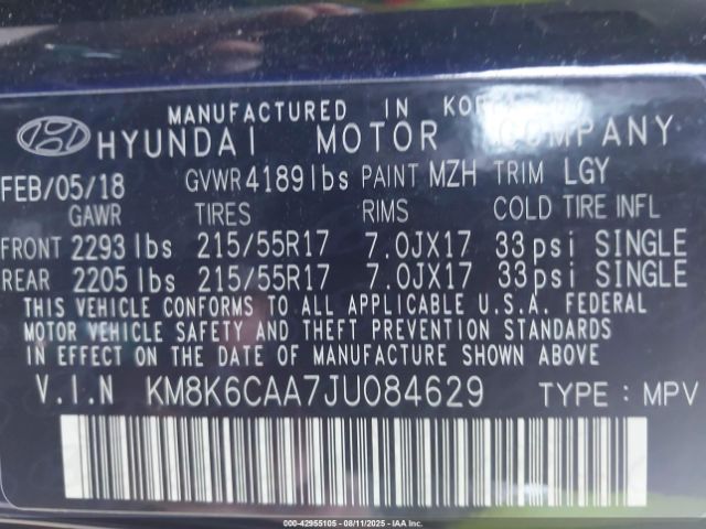 2018 HYUNDAI KONA KM8K6CAA7JU084629 Photo 8