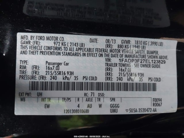 1FADP3F27EL123829 Ford 2014