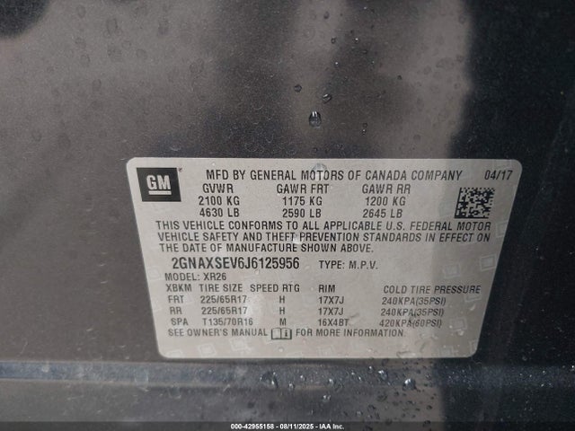 2GNAXSEV6J6125956 Chevrolet lyx - direct injection, vvt, fgt, turbo, alum, gen1