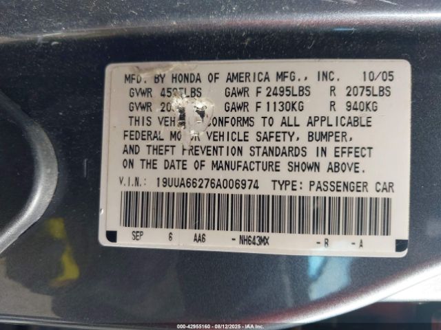 2006 ACURA TL 19UUA66276A006974 Photo 8