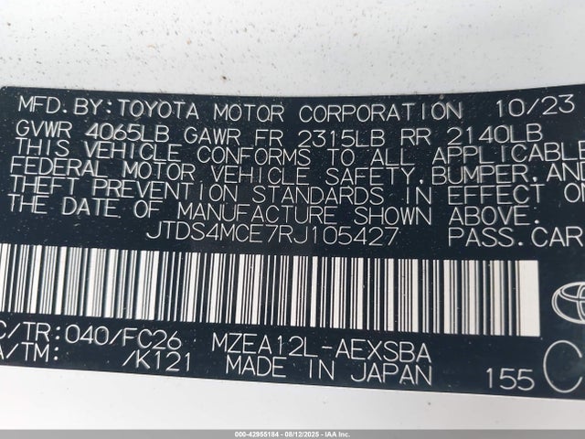 JTDS4MCE7RJ105427 Toyota m20a-fks
