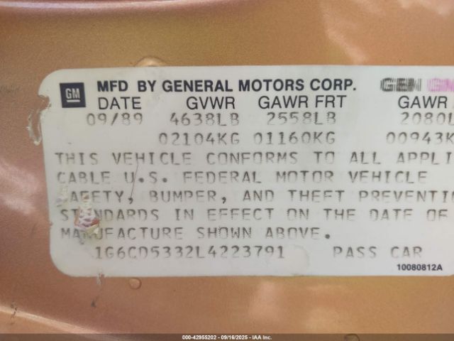 1990 CADILLAC DEVILLE 1G6CD5332L4223791 Photo 8