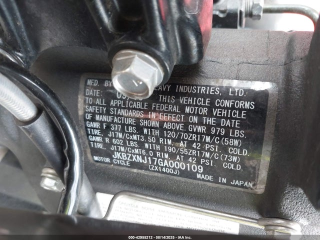 JKBZXNJ17GA000109 Kawasaki Ninja Zx-14r