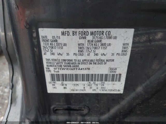 Ford F-150 2015 1FTEW1EG2FFA41378 Image 9