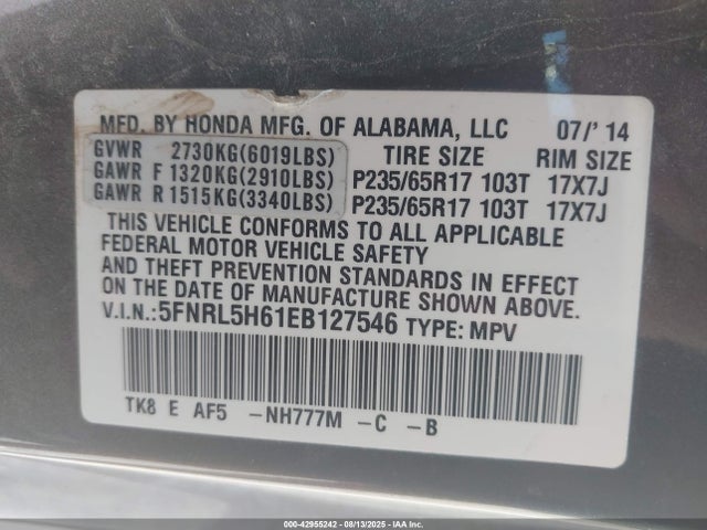 Honda j35z8 2014 5FNRL5H61EB127546 Image 9