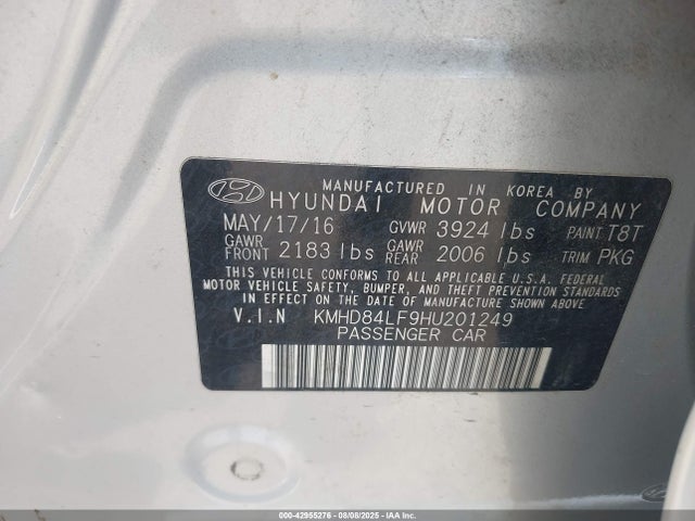 KMHD84LF9HU201249 Hyundai 2017