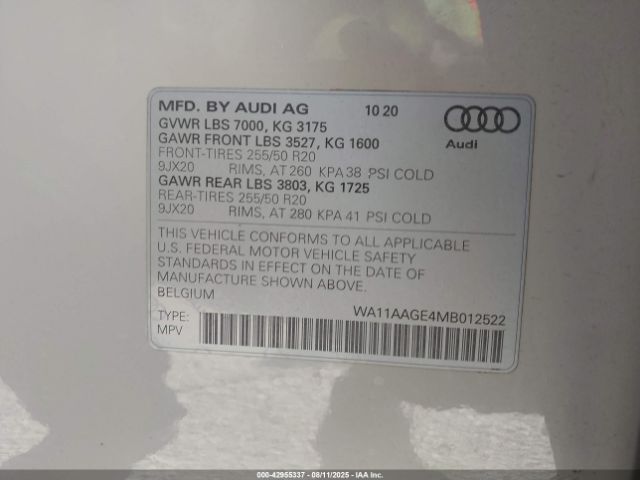 2021 AUDI E-TRON SPORTBACK WA11AAGE4MB012522 Photo 8