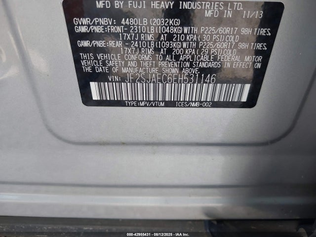 Subaru 2.5na u5 2014 JF2SJAEC6EH531146 Image 9