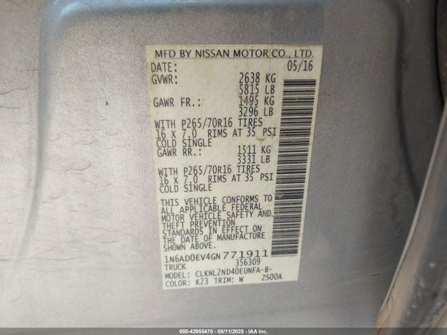 1N6AD0EV4GN771911 Nissan 2016