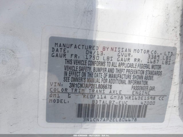 3N1CN7AP2EL806678 Nissan Versa