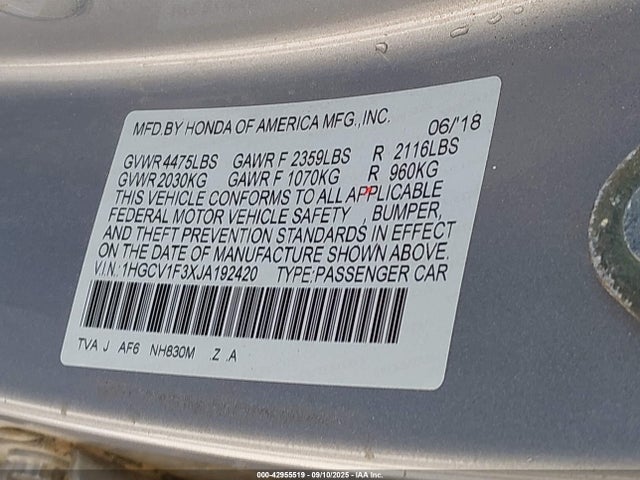 1HGCV1F3XJA192420 Honda l15be