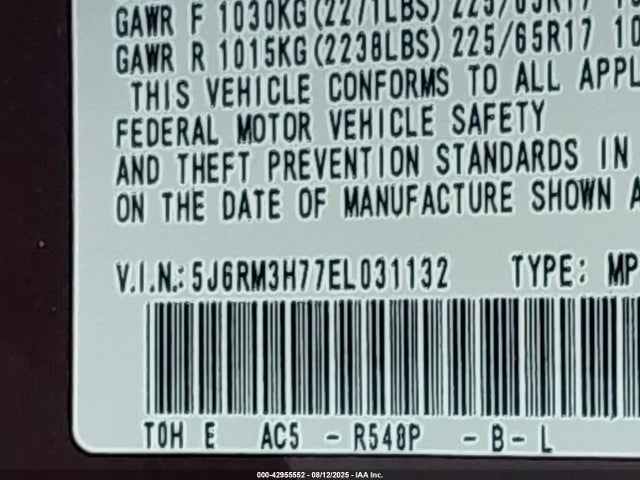 Honda Cr-v Ex-l 2014 5J6RM3H77EL031132 Image 9