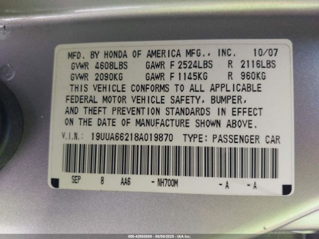 2008 ACURA TL 19UUA66218A019870 Photo 8