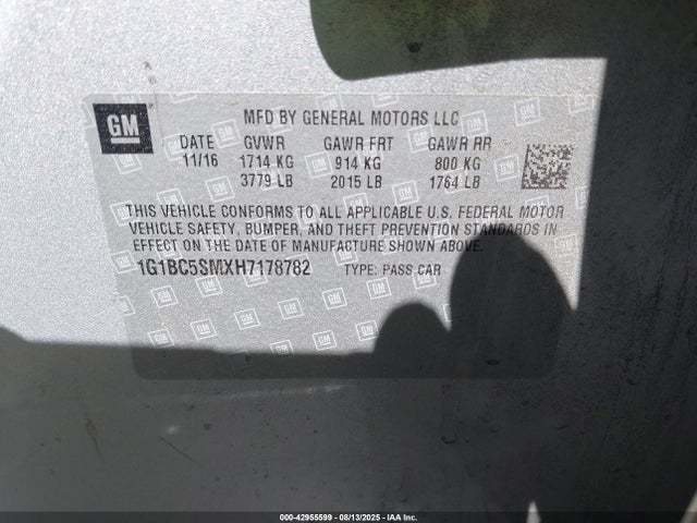 1G1BC5SMXH7178782 Chevrolet le2 -di: direct injection, vvt: variable valve timing, gen, alum