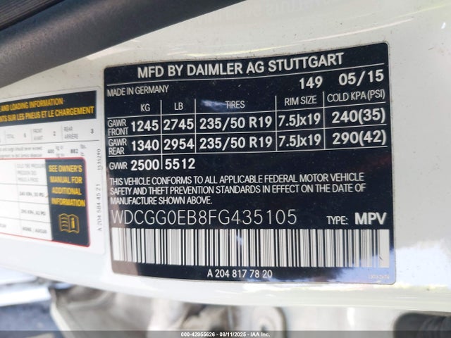 Mercedes-Benz 2015 2015 WDCGG0EB8FG435105 Image 9