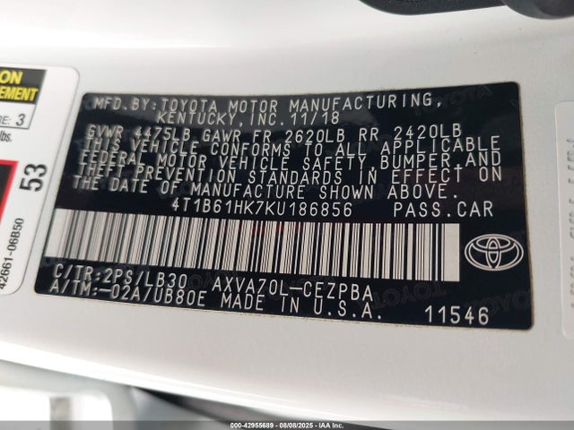 4T1B61HK7KU186856 Toyota a25a-fks