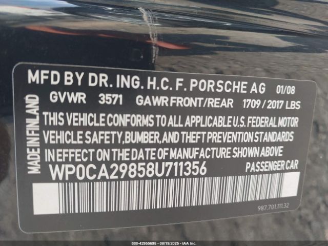 2008 PORSCHE BOXSTER WP0CA29858U711356 Photo 8