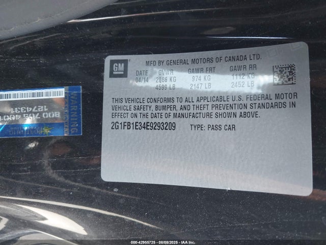 Chevrolet lfx 2014 2G1FB1E34E9293209 Image 9