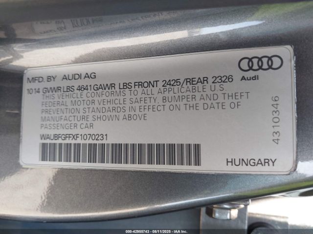 2015 AUDI S3 WAUBFGFFXF1070231 Photo 8