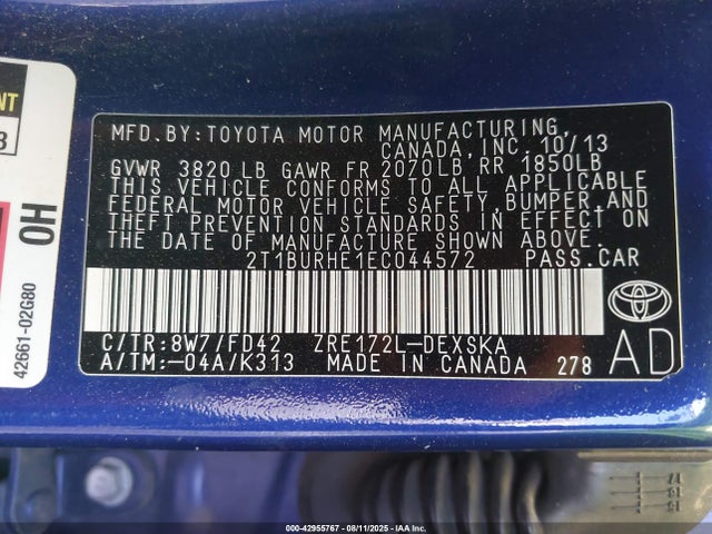 2T1BURHE1EC044572 Toyota Corolla S Plus