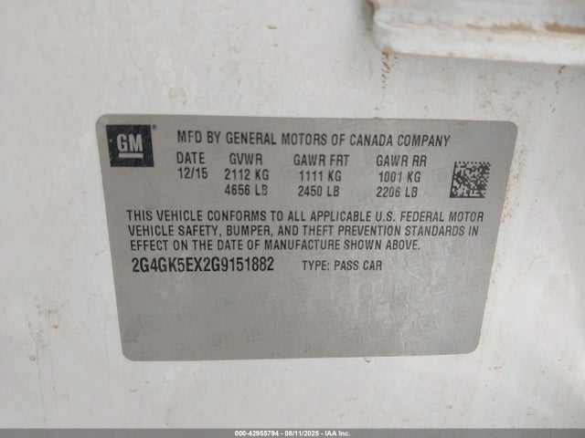 Buick ltg - sidi, alum, vvt, e85 max 2016 2G4GK5EX2G9151882 Image 9