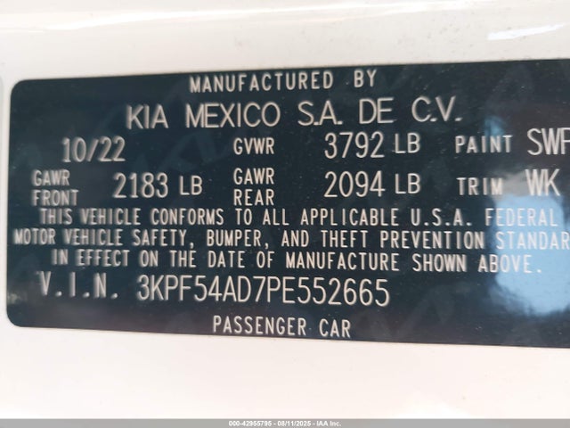 3KPF54AD7PE552665 KIA mpi nu