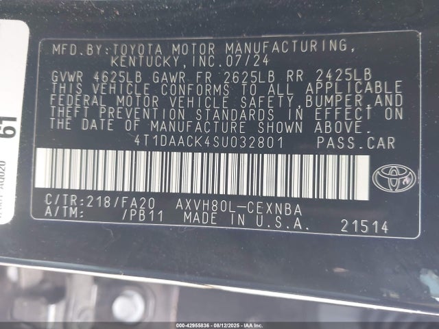 Toyota a25a-fxs 2025 4T1DAACK4SU032801 Image 9