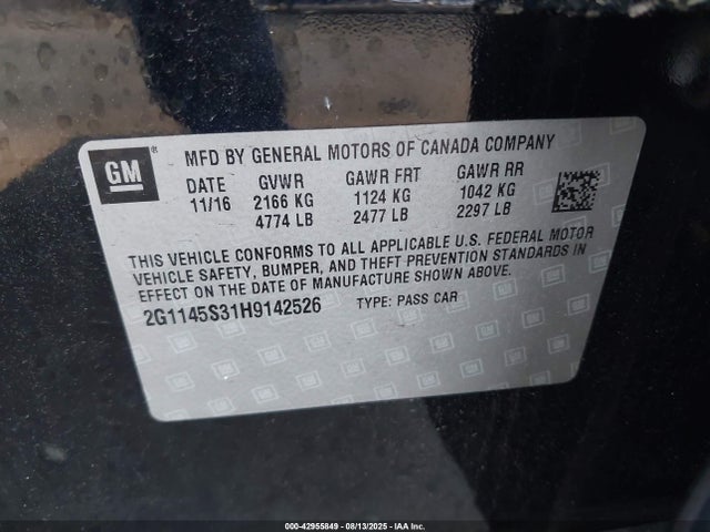 2G1145S31H9142526 Chevrolet lfx - sidi: spark ignited direct injection, vvt, e85 max, alum