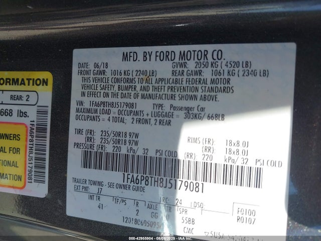 1FA6P8TH8J5179081 Ford 2.3l 4v premium fuel