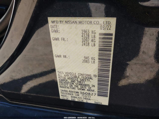 Nissan 2022 2022 1N4BL4DV1NN360827 Image 9