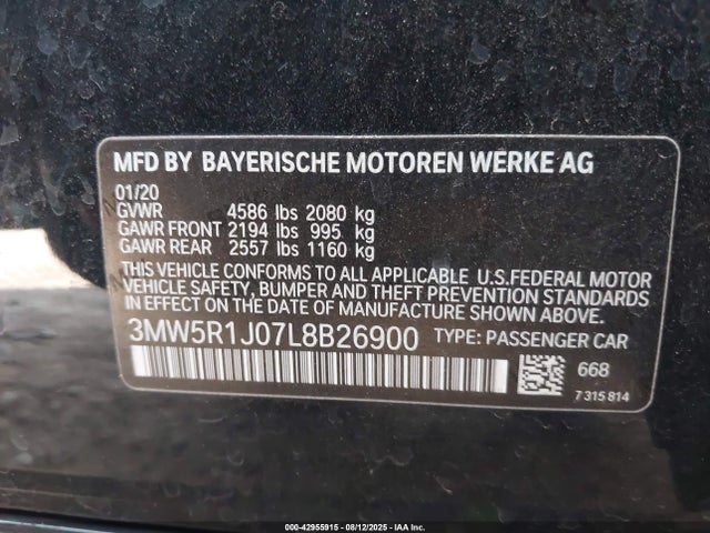 3MW5R1J07L8B26900 BMW 330I