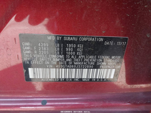 4S3GTAB60J3722890 Subaru Impreza