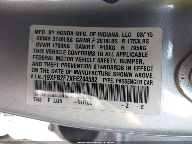 Honda r18z1 2015 19XFB2F7XFE244582 Image 9