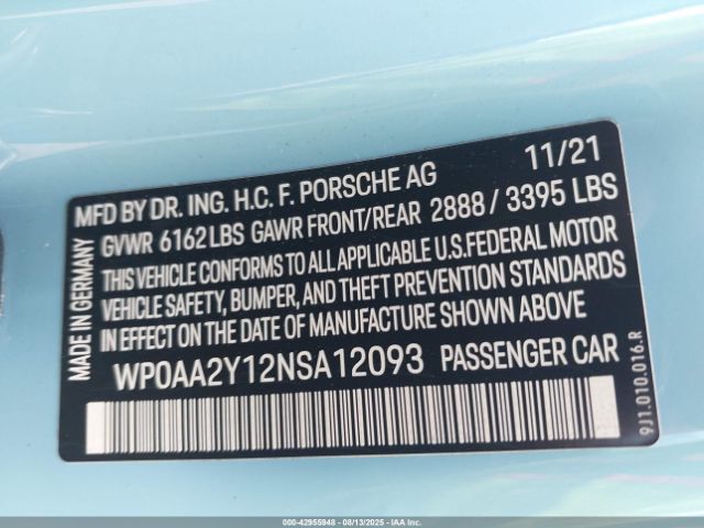 2022 PORSCHE TAYCAN WP0AA2Y12NSA12093 Photo 8