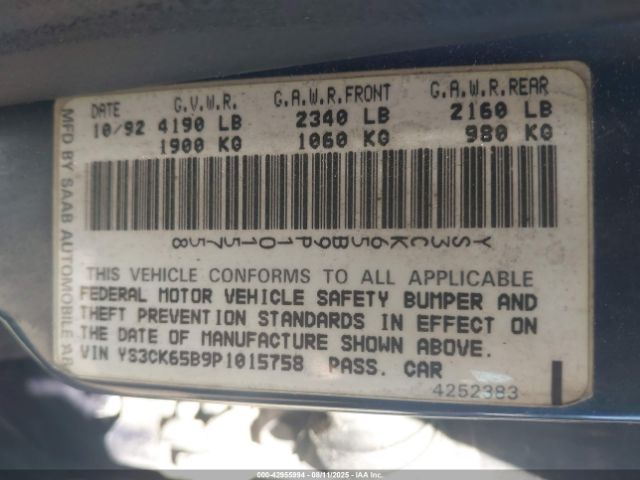 1993 SAAB 9000 YS3CK65B9P1015758 Photo 8