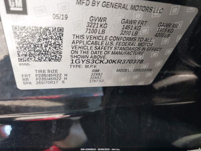 2019 CADILLAC ESCALADE 1GYS3CKJ0KR370378 Photo 8