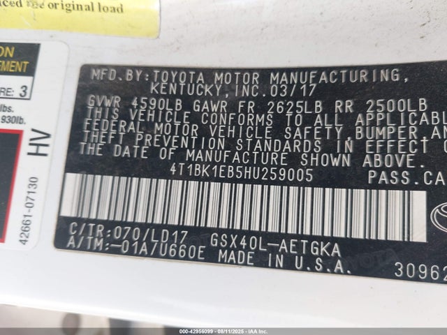 4T1BK1EB5HU259005 Toyota 2gr-fe