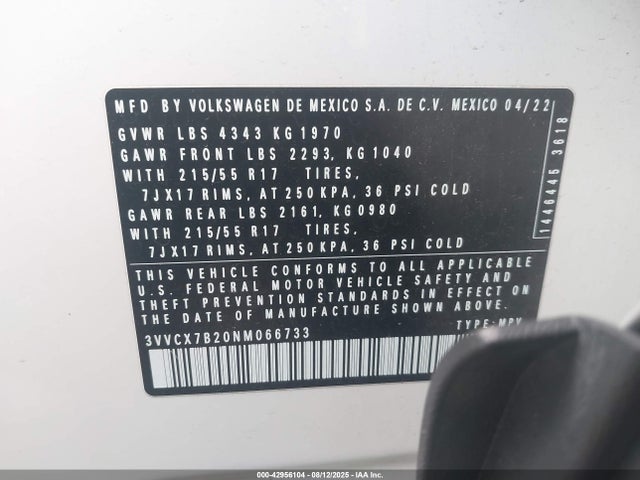 3VVCX7B20NM066733 Volkswagen tsi