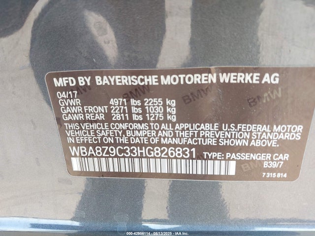 2017 BMW 330I GRAN TURISMO WBA8Z9C33HG826831 Photo 8