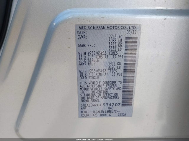 Infiniti QX60 2015 5N1AL0MNXFC534207 Image 9