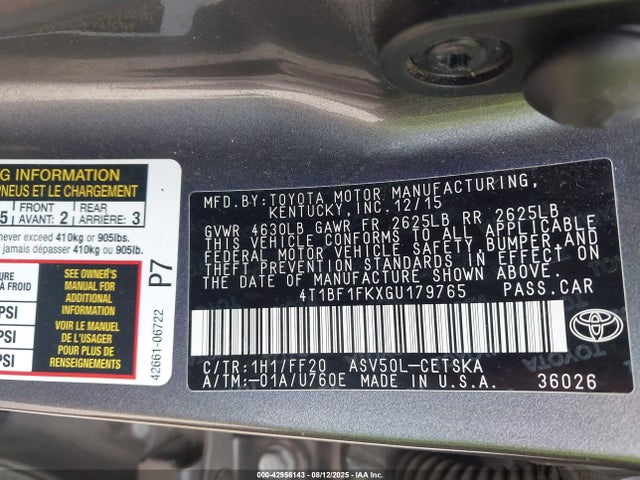 Toyota 2ar-fe 2016 4T1BF1FKXGU179765 Image 9