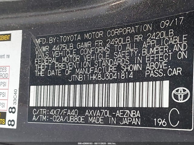 JTNB11HK8J3041814 Toyota a25a-fks