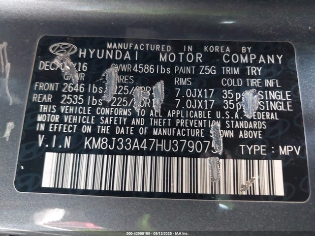 KM8J33A47HU379075 Hyundai gdi nu