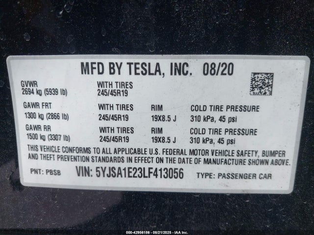 2020 TESLA MODEL S 5YJSA1E23LF413056 Photo 8