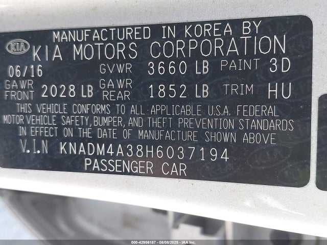 KNADM4A38H6037194 KIA 2017