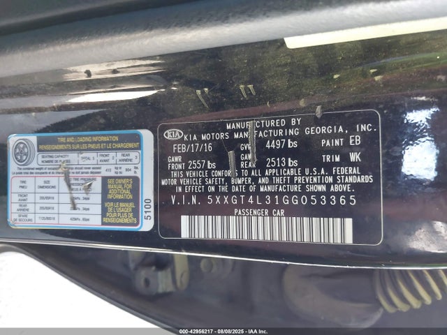 5XXGT4L31GG053365 KIA t-gdi theta ii