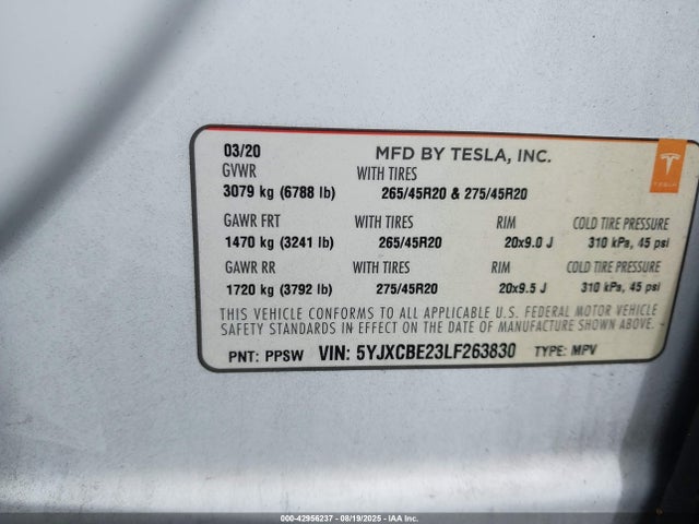 2020 TESLA MODEL X 5YJXCBE23LF263830 Photo 8